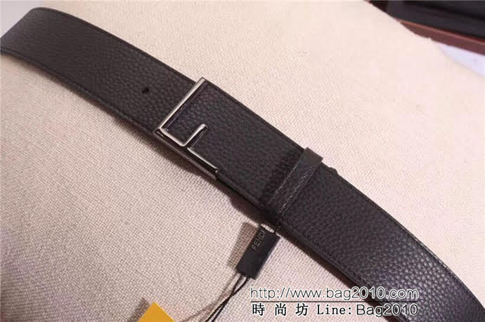 FENDI芬迪 打孔針新款 原單進口雙面頭層荔枝紋牛皮 原單釕鈀電鍍F扣 男士皮帶  xfp1221